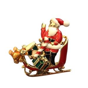 Santa Claus Red Vintage Sleigh Brooch With Interchangeable Charms